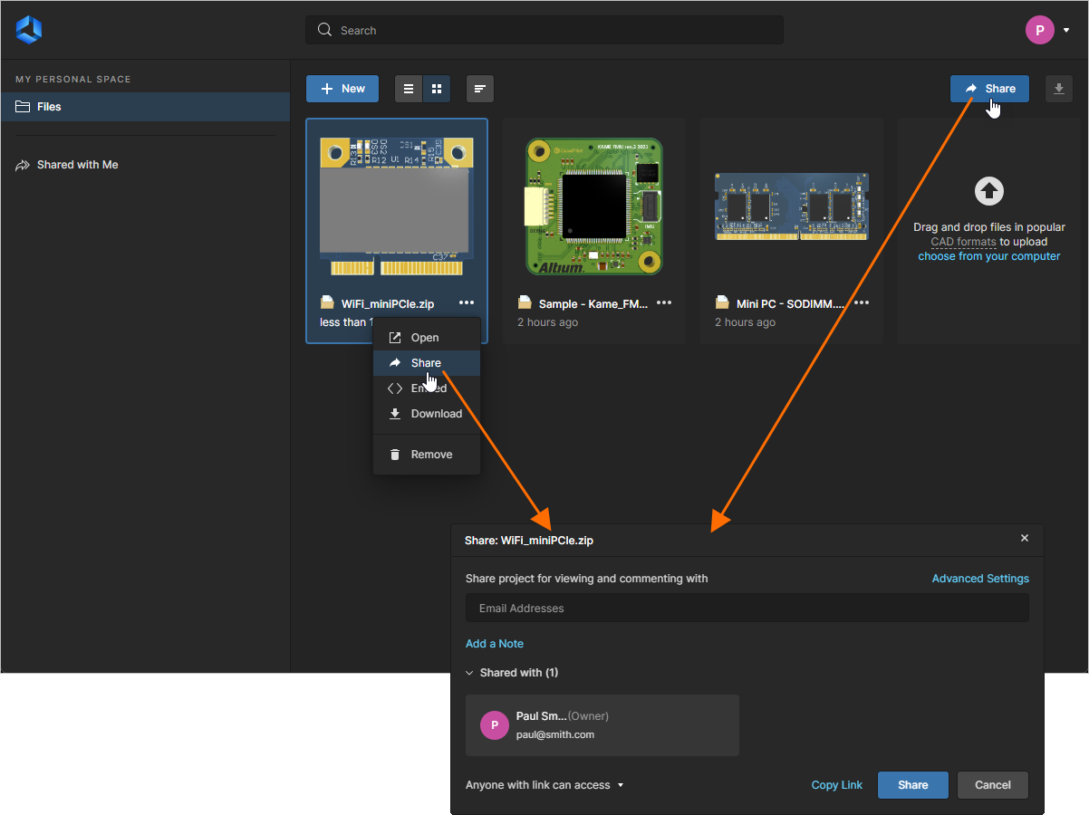 Once uploaded, you can share the data snapshot with others.