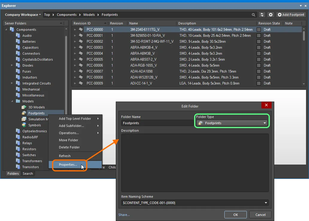 Specifying the folder type – its intended use – gives a visual indication of the content of that folder when browsing the Workspace. Specifying the folder type – its intended use – gives a visual indication of the content of that folder when browsing the Workspace.