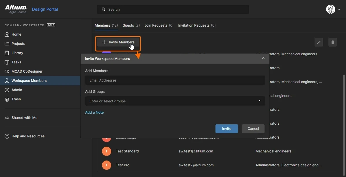Configure your team members and assign their groups.