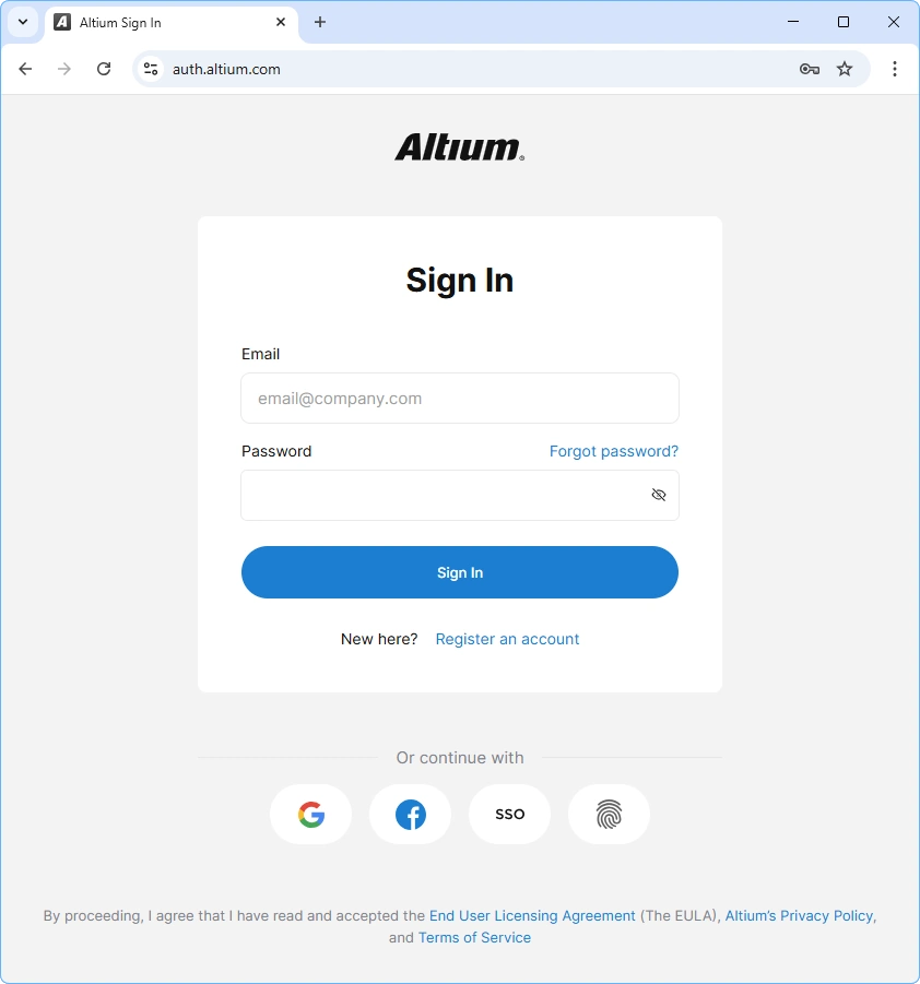Visit 365.altium.com to sign in to your Altium 365 Workspace.