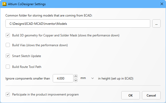 Configuring the CoDesigner Autodesk Inventor settings