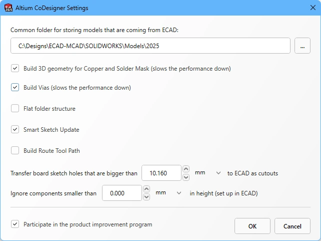 Configure the CoDesigner options in the Settings dialog.