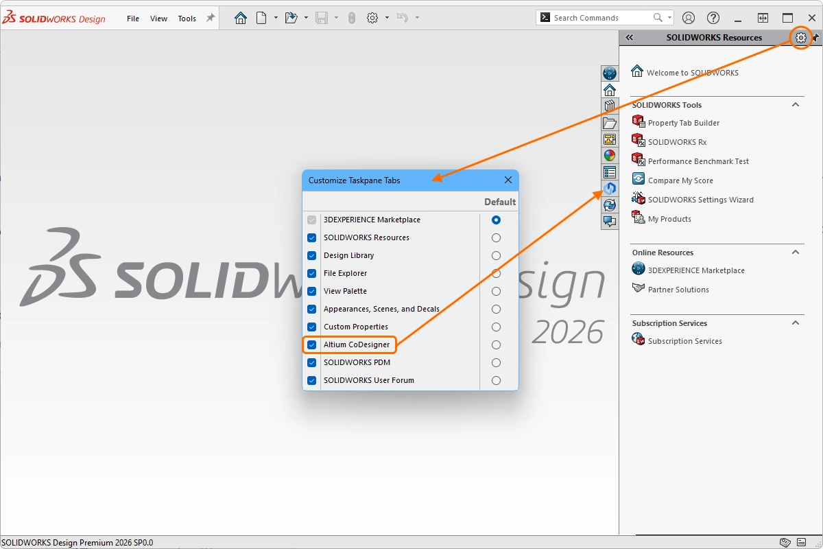 Once the Add-in has been enabled, the CoDesigner Taskpane Tab can be turned on and off as required