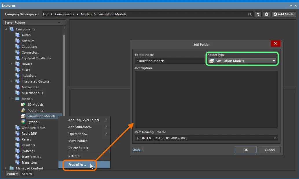 Specifying the folder type – its intended use – gives a visual indication of the content of that folder when browsing the Workspace. Specifying the folder type – its intended use – gives a visual indication of the content of that folder when browsing the Workspace.
