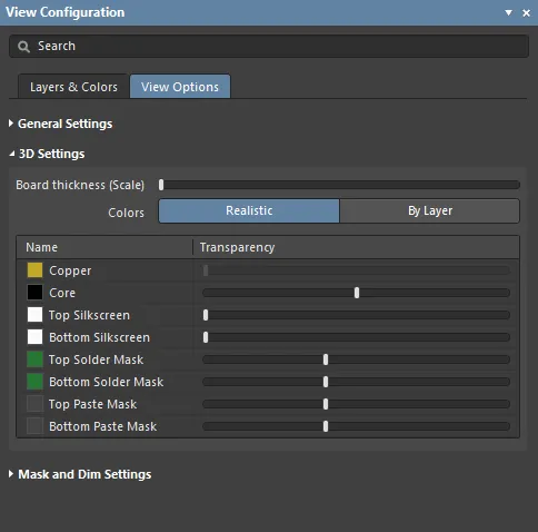 The 3D Settings section of the panel's View Options tab