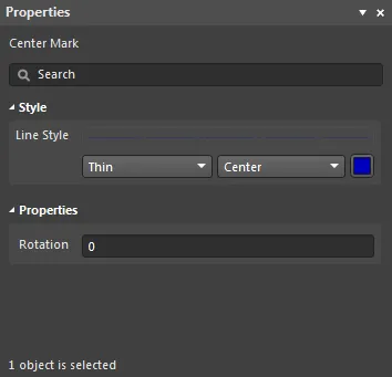 The Center Mark mode of the Properties panel.