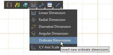 The dimension tools are available on the Active Bar, click and briefly hold the dimension button to open the menu.