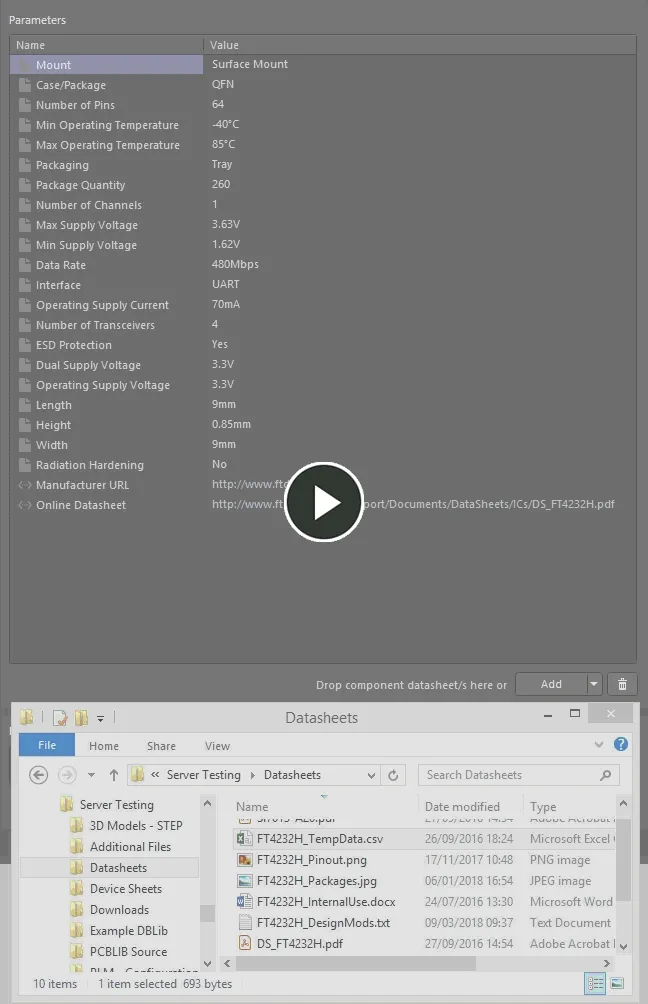 Example demonstrating attachment of datasheets from a local drive, and then editing the local caption for the main datasheet.