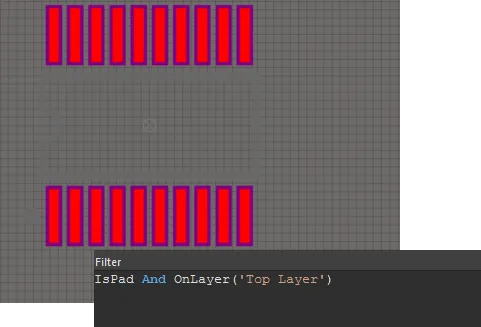 The example board shown with Object set to Pad. Layer is set to Top Layer.