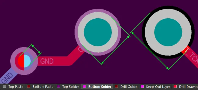 Configure the display settings to be able to examine the solder mask openings.