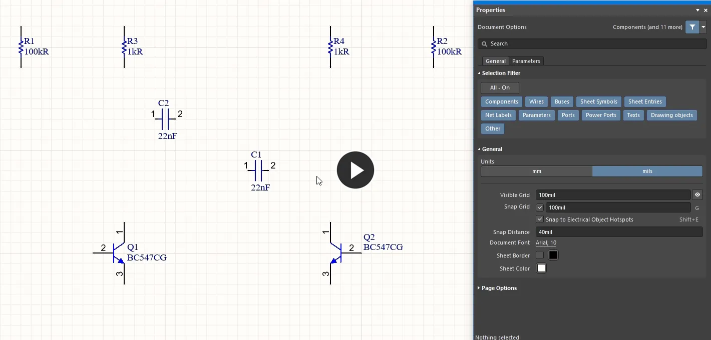 Use the Properties panel to edit the properties of multiple selected objects. The selected components are rotated to force their strings to the default locations.