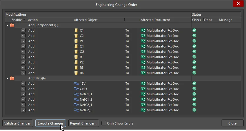 An ECO is created for each change that needs to be made to the PCB so that it matches the schematic.