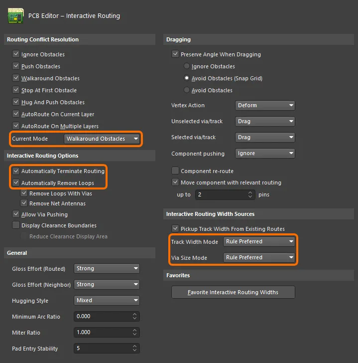 Configure the interactive routing options.