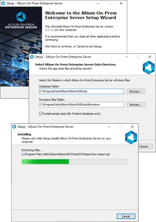 Streamlined installation, courtesy of the Altium On-Prem Enterprise Server Setup wizard.