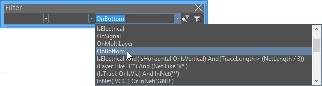 Accessing the Filter Select feature from the Filter toolbar in the PCB Editor.