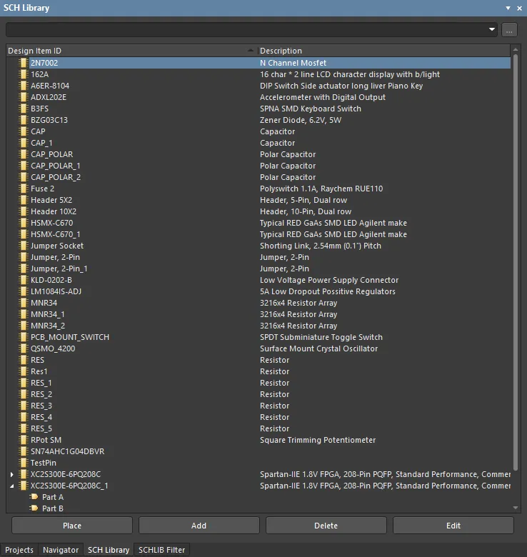 Interactively browse, view and edit schematic library components and their pins.