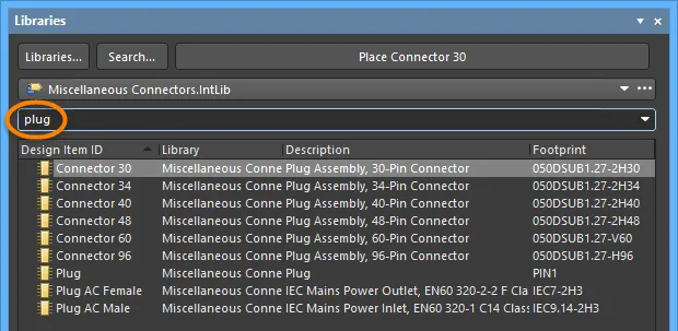Filter the list of components to quickly locate the required component.