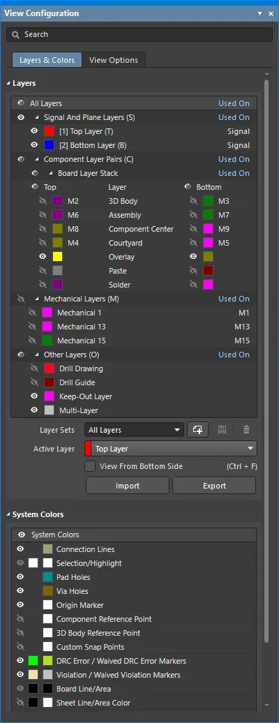 The two tabs of the View Configuration panel