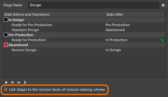 Option to link stages to revision levels. Option to link stages to revision levels.