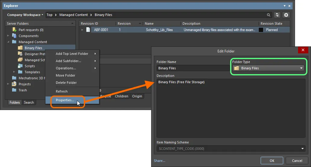 Specifying the folder type - its intended use - gives a visual indication of the content of that folder when browsing the server.