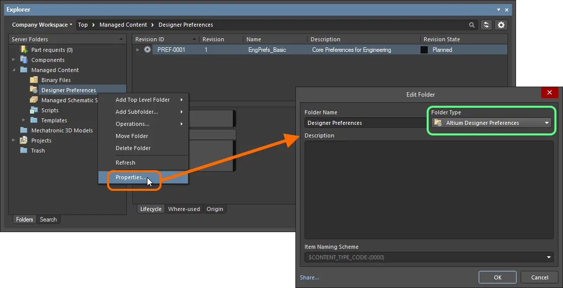 Specifying the folder type - its intended use - gives a visual indication of the content of that folder when browsing the server.