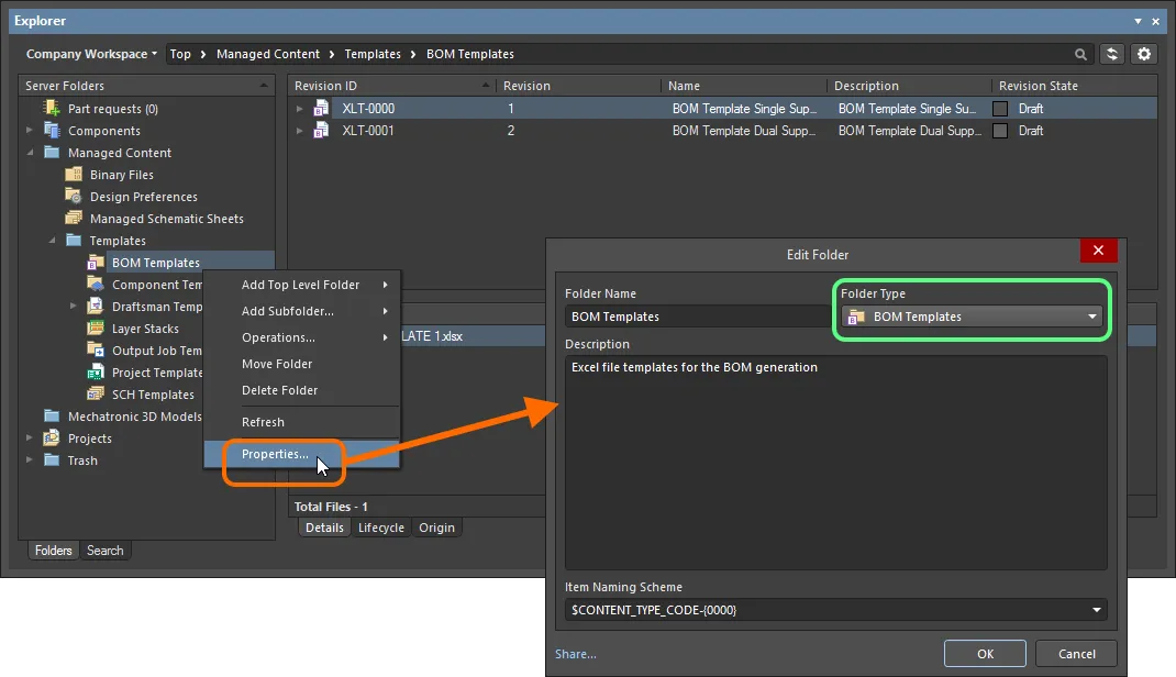 Specifying the folder type - its intended use - gives a visual indication of the content of that folder when browsing the server.