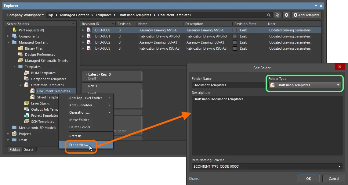 Specifying the folder type - its intended use - gives a visual indication of the content of that folder when browsing the server.