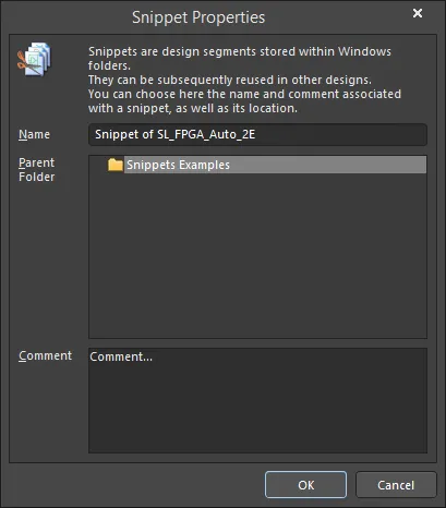 The Snippet Properties dialog