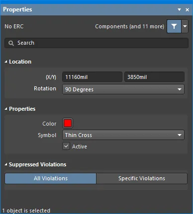 The No ERC mode of the Properties panel