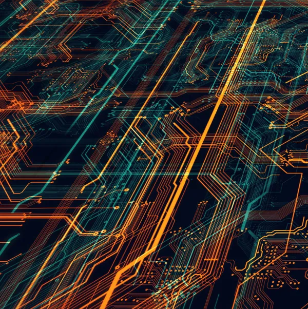 Colorful image of PCB routing