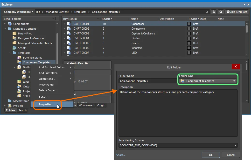 Specifying the folder type – its intended use – gives a visual indication of the content of that folder when browsing the Workspace. Specifying the folder type – its intended use – gives a visual indication of the content of that folder when browsing the Workspace.