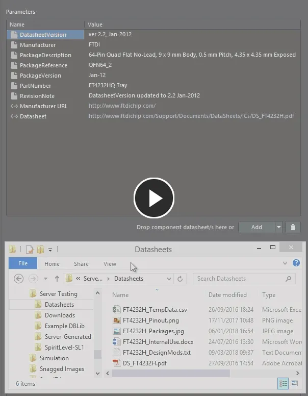 Example demonstrating attachment of datasheets from a local drive, and then editing the local caption for the main datasheet.