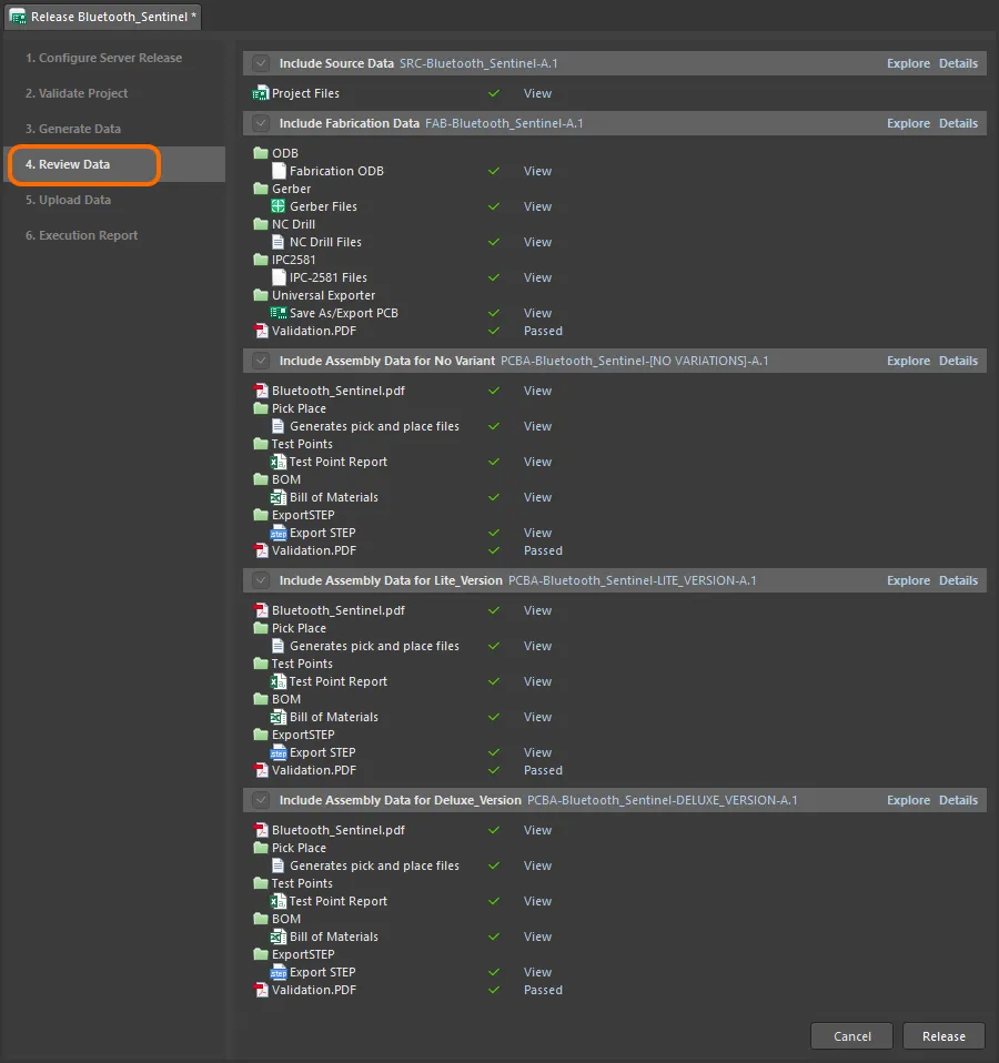 Review generated data, checking that all is as it should be, prior to commiting to the release, and uploading the data to the managed content server.