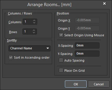 The Arrange Rooms dialog