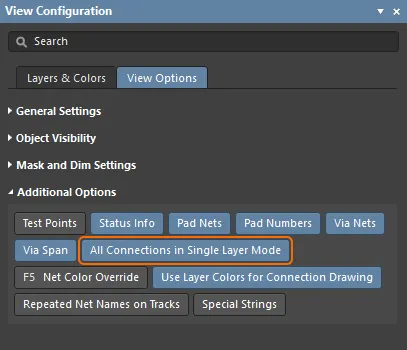 Control the display of connection lines in Single Layer mode.