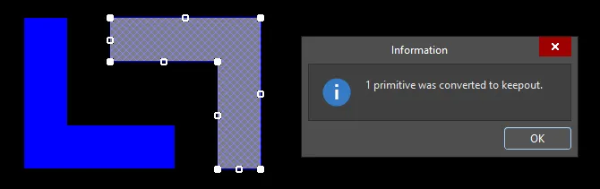 A primitive object can be converted to an equivalent Keepout object (and vice-versa).