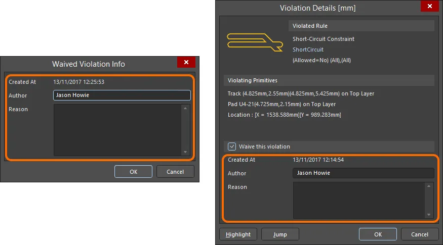 Information that is stored for a waived violation is entered either through the Waived Violation Info dialog&nbsp;or the Violation Details dialog.