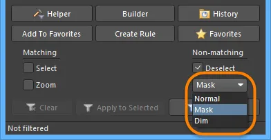 Select the type of visual filtering applied using the masking mode drop-down list.