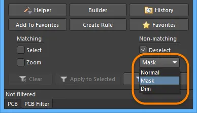 Select the type of visual filtering applied using the masking mode drop-down list.