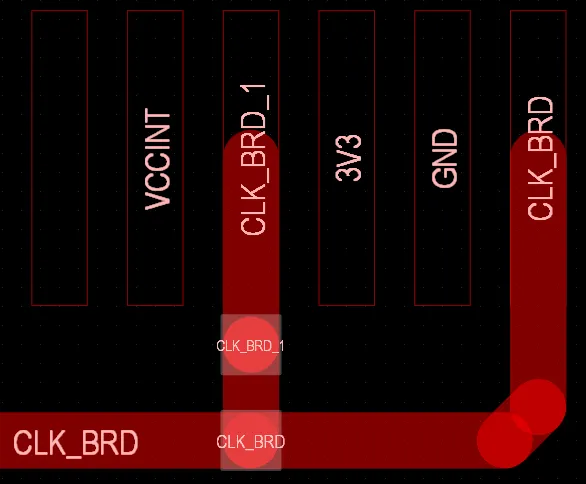 The same Net Tie component on the PCB; the pads (selected) in the Net Tie footprint are shorted with a track.