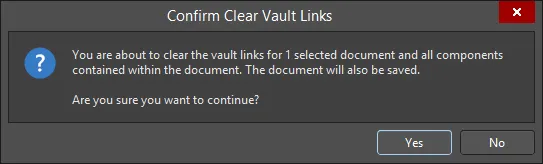 The Confirm Clear Vault Links dialog