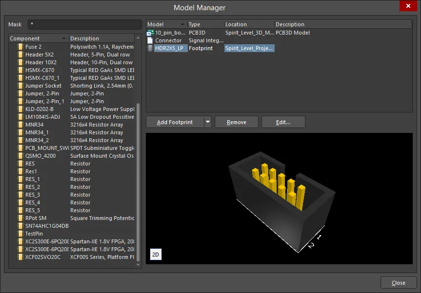 The Model Manager dialog