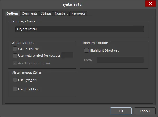 The Syntax Editor dialog