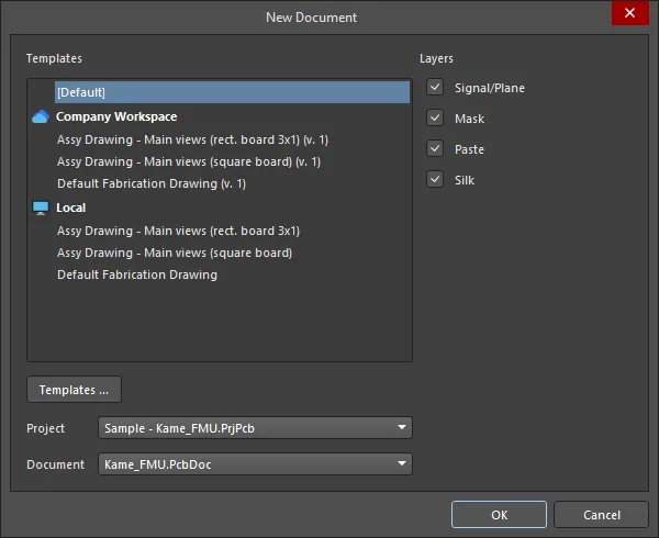 Create a blank or template-based Draftsman document from a specified project and PCB.