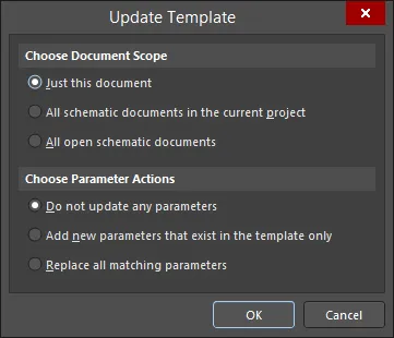 The Update Template dialog