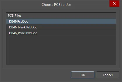 Choose which PCB to use as a source for the BOM.