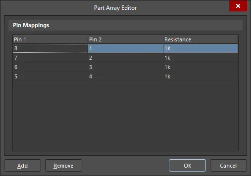 The Part Array Editor dialog