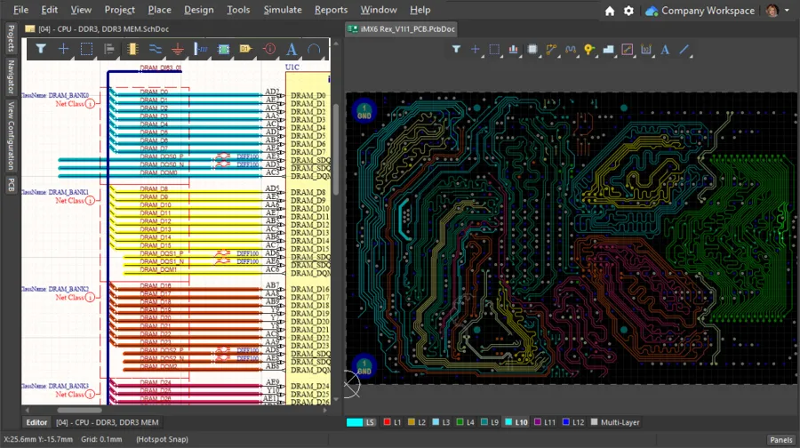 Net Colors have been applied to groups of critical nets on both the schematic and the board (image courtesy FEDEVEL Open Source, www.fedevel.com)