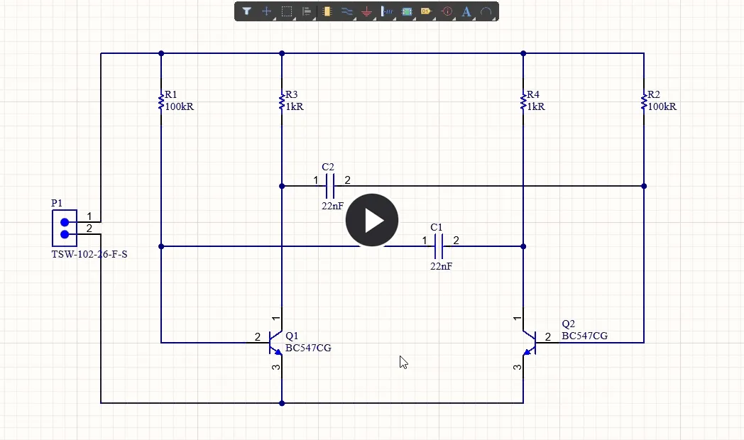 Use the Wiring tool to wire up your circuit. Toward the end of the animation, you can see how wires can be dragged.