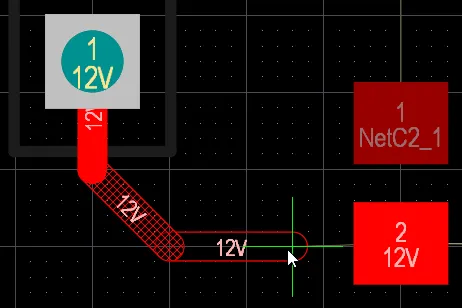 PCB editor, interactive routing, showing how the track segments present with Look Ahead disabled